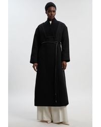 Karen Millen - Wool Knitted Wrap Neck Belted Tailored Midi Coat - Lyst
