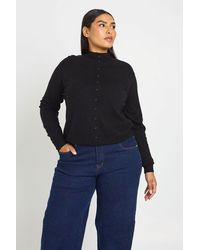 Boohoo - Plus Super Soft Knitted Funnel Neck Button Through Cardigan - Lyst