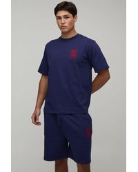 BoohooMAN - Regular Fit Lobster Embroidered T-Shirt & Fit Short Set - Lyst