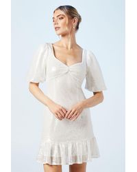Oasis - Sweetheart Puff Sleeve Sequin Bridal Mini Dress - Lyst