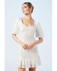 Oasis - Sweetheart Puff Sleeve Sequin Bridal Mini Dress - Lyst