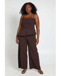 Boohoo - Plus Bengaline Bead Detail Asym Ruched Top & Wide Leg Trouser Co Ord - Lyst