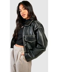 Boohoo - Petite Vintage Look Faux Leather Pocket Detail Jacket - Lyst