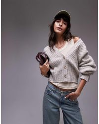 TOPSHOP - Knitted Ovoid Sleeve V-Neck Cardigan - Lyst