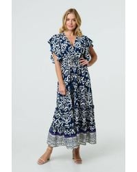 Izabel London - Mosaic Print Ruffle Batwing Sleeve Maxi Dress - Lyst