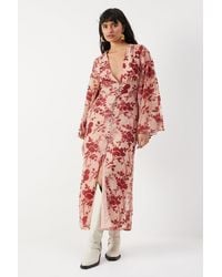 Warehouse - Devore Plunge Neck Flared Sleeve Button Through Midi Dress - Lyst