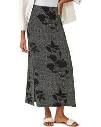 Roman - Abstract Leaf Print Maxi Skirt - Lyst