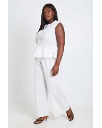 Boohoo - Plus Shirred High Neck Top And Wide Leg Trouser Set - Lyst