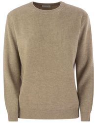 Brunello Cucinelli - English Rib Cashmere Sweater With Monile - Lyst