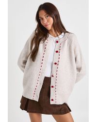 Boohoo - Stitch Detail High Neck Knitted Cardigan - Lyst