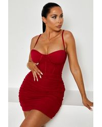 Femme Luxe - Mesh Ruched Corset Strappy Bodycon Mini Dress - Lyst