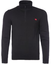 HUGO - San Quintus Organic Cotton Quarter Zip Jumper - Lyst