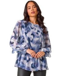 Roman - Petite Abstract Pleated Frill Top - Lyst