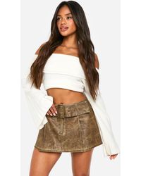 Boohoo - Washed Pu Belted Micro Mini Skirt - Lyst