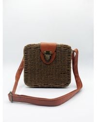 SVNX - Woven Straw Cross Body Bag With Pu Leather Clasp - Lyst