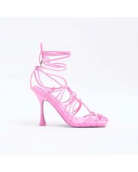 River Island - Sandals Pink Strappy Heeled Pu - Lyst