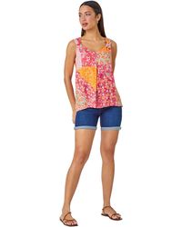 Roman - Patchwork Print Button V-Neck Cami Top - Lyst