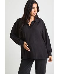 Boohoo - Maternity Heavy Cotton Button Detail Collared Rugby Top - Lyst
