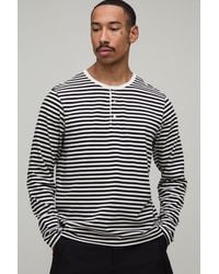 BoohooMAN - Regular Fit Stripe Henley Long-Sleeve T-Shirt - Lyst