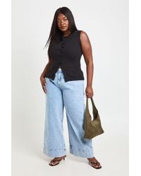 Boohoo - Plus Deep Hem Cuff Wide Leg Jean - Lyst