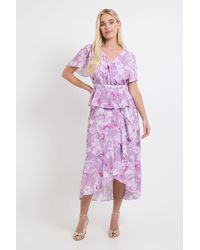 Wallis - Petite Floral Ruffle Peplum Midi Dress - Lyst