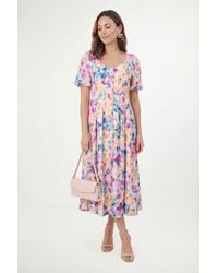 Wallis - Petite Floral Ottoman Twill Button Midi Dress - Lyst