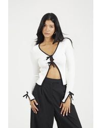 Brave Soul - Ribbed Knitted Cardigan With Bow Fastening - Lyst