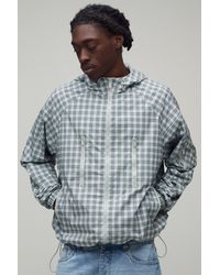 BoohooMAN - Oversized Boxy Ski Mask Insert Hooded Check Cagoule - Lyst