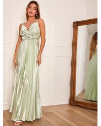 Chi Chi London - Satin Pleated Wrap Maxi Dress - Lyst