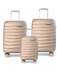 Infinity Leather - Hard Shell Tsa Smoke Champagne Strong Suitcase Set 8 Wheel Cabin Luggage Holiday Travel Case Abs - Lyst