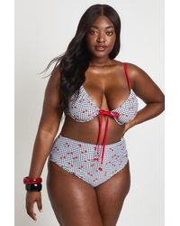Boohoo - Plus Gingham Cherry Trim Bikini Set - Lyst