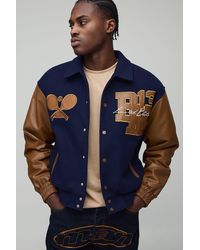 BoohooMAN - Boxy Ofcl Tennis Applique Melton Varsity Bomber Jacket - Lyst