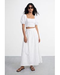 Warehouse - Embroidered Cotton Gathered Sleeve Crop Top - Lyst