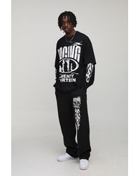 BoohooMAN - Tall Oversized Faux Layer Racing Print T-Shirt & Baggy Flat Knit Drawcord Jogger Tracksuit - Lyst