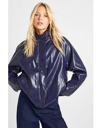 Boohoo - Soft Funnel Neck Faux Leather Bomber Jacket - Lyst