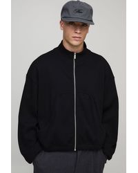 BoohooMAN - Oversized Boxy Rib Jersey Funnel Neck Track Top - Lyst