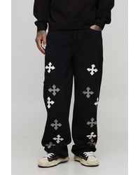 BoohooMAN - Tall Cross Applique Relaxed Fit Jeans - Lyst