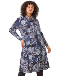 Roman - Curve Leaf Print Cowl Neck Dress - Lyst