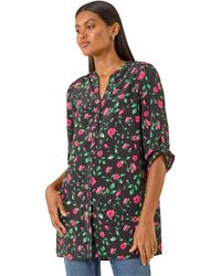 Roman - Rose Print Longline Buttoned Blouse - Lyst