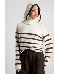 Boohoo - Stripe Soft Knit Jumper With Detachable Hood - Lyst