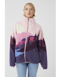 Brave Soul - Sherpa Fleece Landscape Print Zip Sweatshirt - Lyst