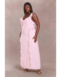 Boohoo - Plus Chiffon Strappy Ruffle Maxi Dress - Lyst