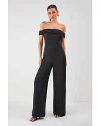 MissPap - Satin Bardot Wide Leg Jumpsuit - Lyst