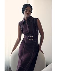 Karen Millen - Petite Tailored Top Stitch Detail Belted Midi Dress - Lyst