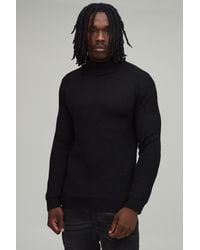 BoohooMAN - Tall Muscle Fit Ribbed Roll Neck Knitted Jumper - Lyst