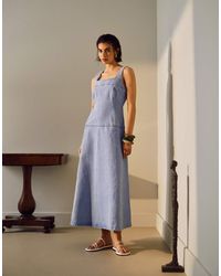 TOPSHOP - Denim Dropped Waist Midi Dress - Lyst