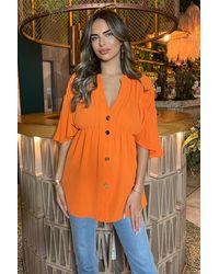 AX Paris - Button Up Ruched Detail Smock V-Neck Top - Lyst