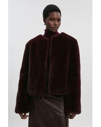 Karen Millen - Collarless Faux Fur Jacket - Lyst