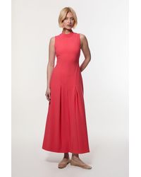 Karen Millen - Compact Stretch High Neck Open Back Tailored Maxi Dress - Lyst