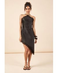 Boohoo - Textured Satin & Lace Halterneck Midi Dress - Lyst